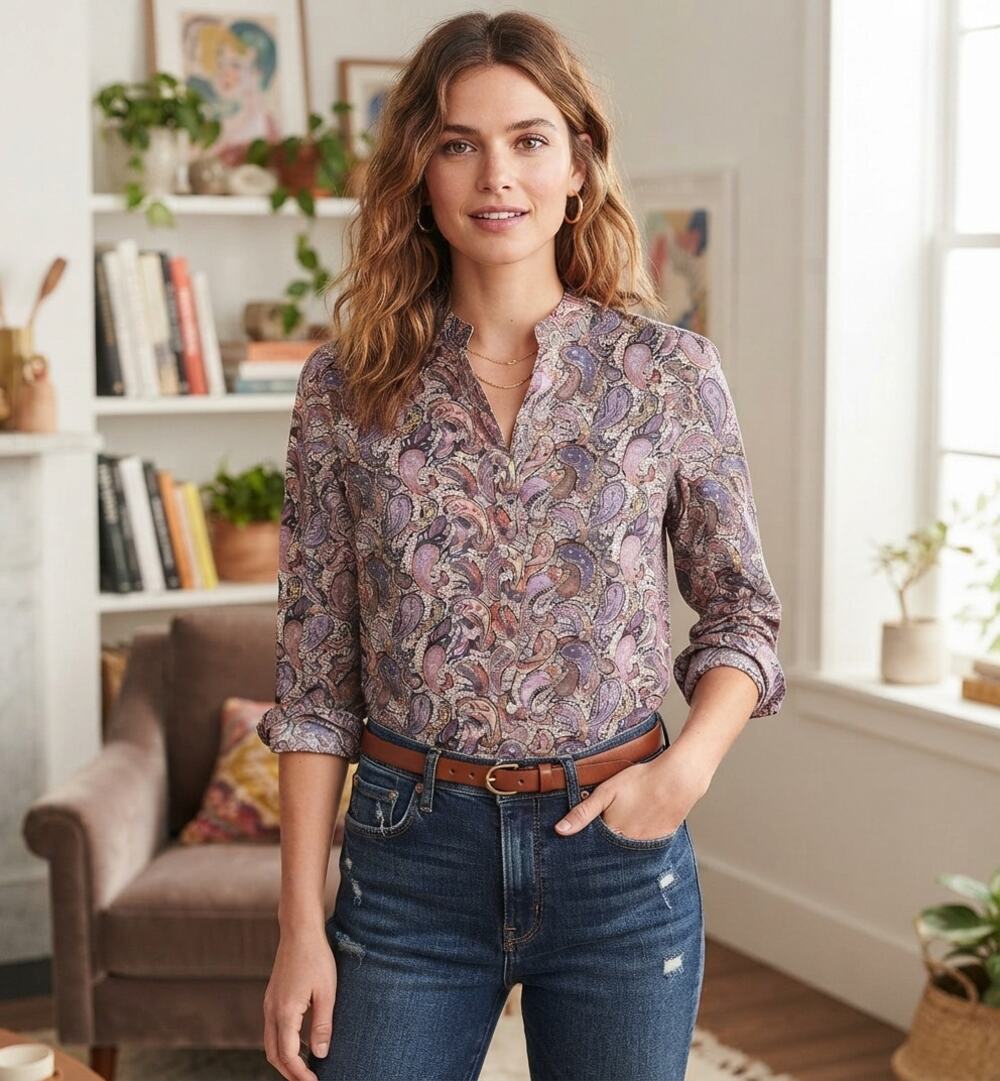 J.Crew Liberty Art Fabrics Paisley Button Down Shirt Sz 2 HO16 Boho Preppy EUC